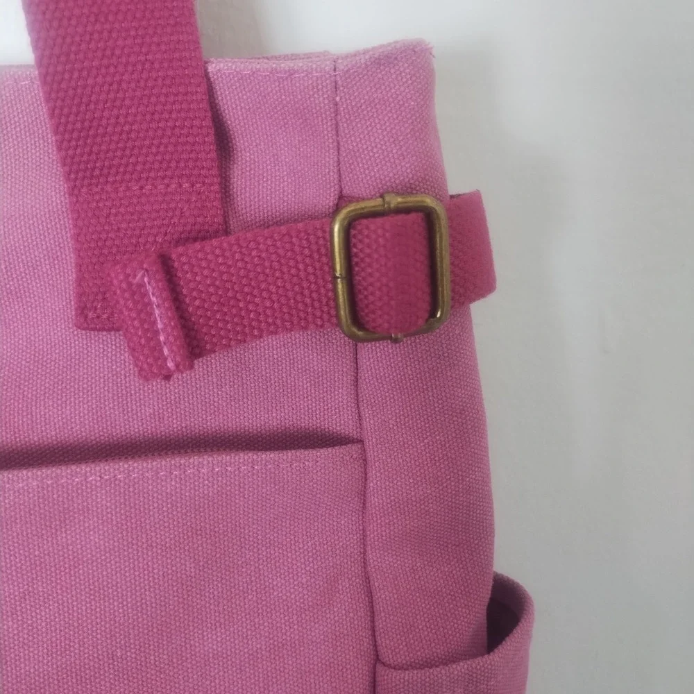 Canvas Tote Bag Raspberry Multi-Pocket Utility Travel Gorpcore